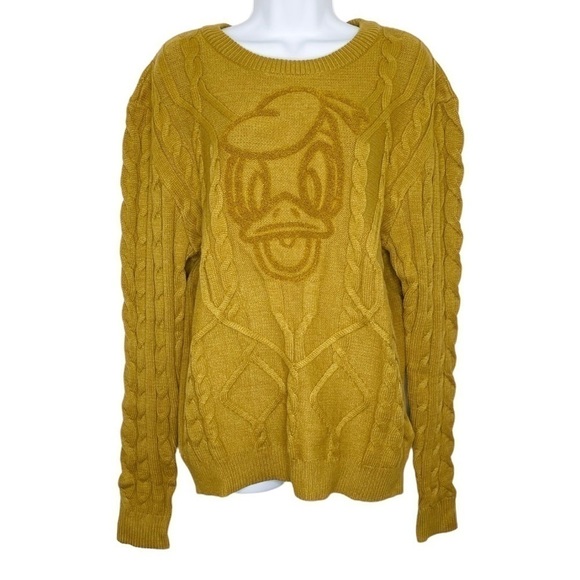 Disney Donald Duck Textured Cable Knit Sweater Mustard Yellow NWT - Picture 4 of 12